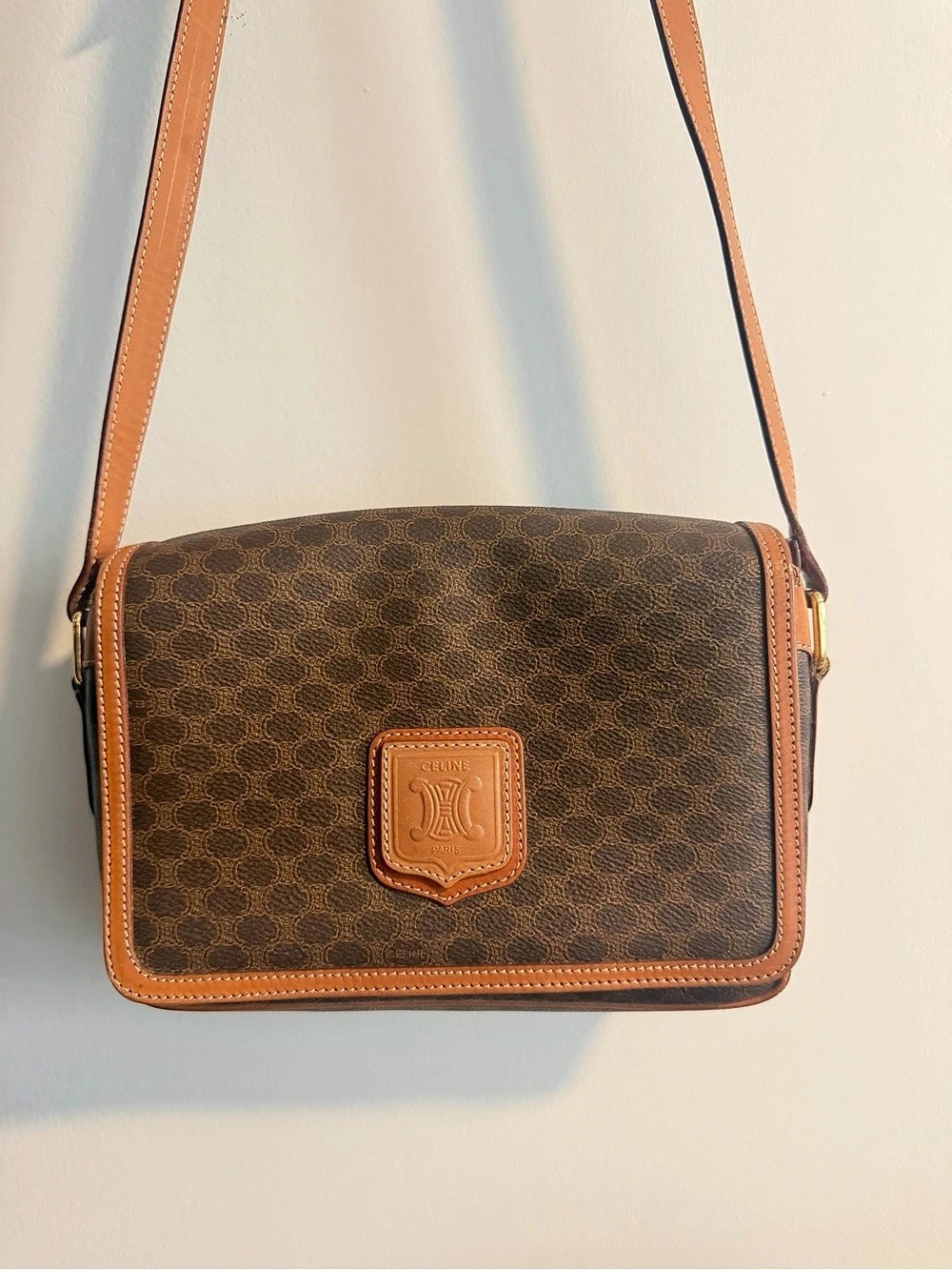 Celine Vintage Macadam Flap Crossbody Bag, Brown & Tan